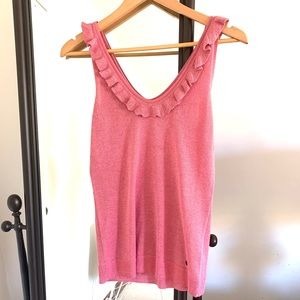 Anthropologie Sparkle Knit Top in Flamingo Pink with Ruffle Detail 🦩